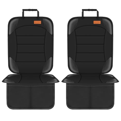Image of Siivton Car Seat Protector for Child Seat Cushion for Leather and Fabric Seats, 2 Mesh Pockets, Non-Slip Backing, Carseat Protectors for Vehicles, Baby, Pets (2 Pack)