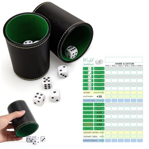 AEKZOX Set di Dadi da Gioco Completo con 2 Bicchieri in Pelle, 10 Dadi, Tappetino Pieghevole e Blocco Segnapunti per Adulti e Bambini