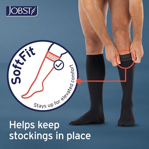 Image of JOBST forMen Compression Socks 20-30 mmHg Knee High, with SoftFit Band, Closed Toe, Black, X-Large Full Calf