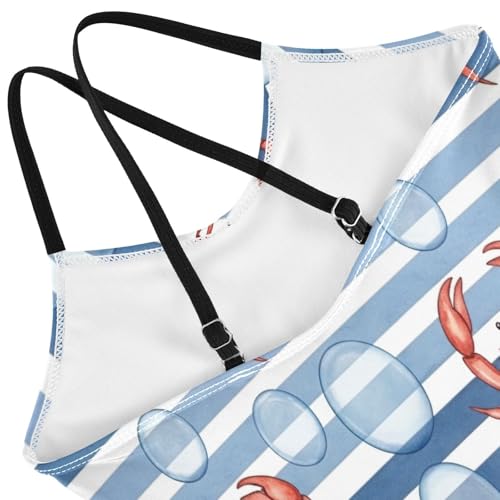 Girls Swimming Suits 3-10 Y Beach Bathing Suit, Red Crabs Blue Stripes4