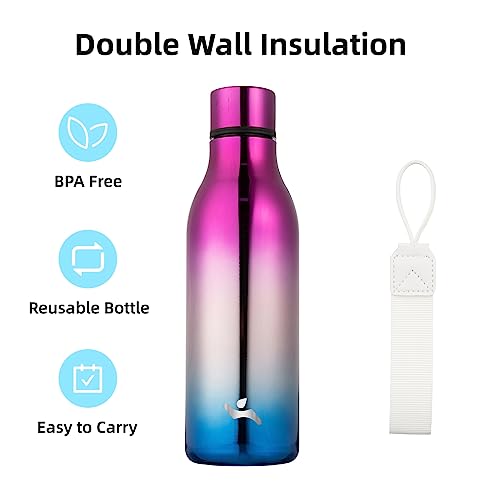 Image of Konokyo Insulated Water Bottle with Strap,18 oz Double Wall Stainless Steel Vacuum Bottles Metal Water Flask,Wonderland