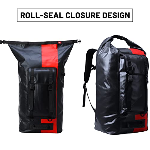 MIER Extra Large Waterproof Backpack Gear for Men Women 60L/150L Roll Top Dry Bags Duffel for Kayaking Hiking Travel Camping, 60L, Black/Red