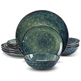 vancasso Starry Dinnerware Set Ceramic Green Stoneware Set Vintage Look 12 Pieces Plate Set with 11