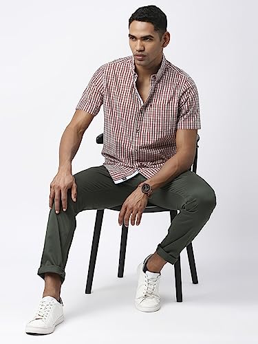 Image of Thomas Scott Men's Checkered Regular Fit 100% Cotton Casual Shirt with Button Down Collar and Half Sleeve