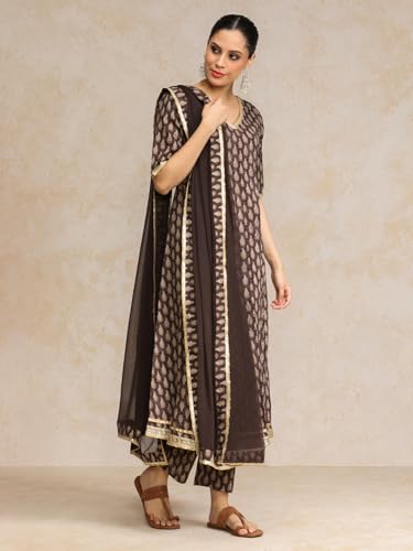 Anarkali Varanga ensemble imprimé ethno haut de gamme avec détails brodés - 3