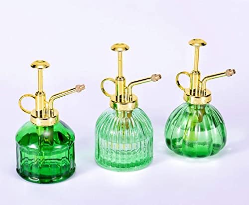 Eidoct Glass Plant Mister Spray Bottle, 6.5" Green Glass Water Spray Bottle with Gold Top Pump Small Watering Can, Small Plant Sprayer Mister for Indoor Outdoor House Plant, Green+Gold (Green+Gold B)