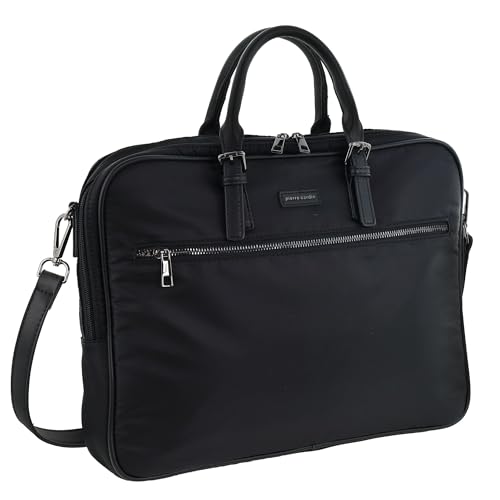 Pierre Cardin Black Nylon Laptop Briefcase with Vegan Leather Handles