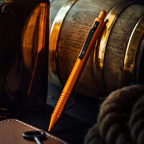 Everyman Taipan Orange Grafton Pen & Ink Bundle - Luxury Metal Writing Edc Pen With Extra 3-Pack Of Black Metal .7Mm Refills #TOP4