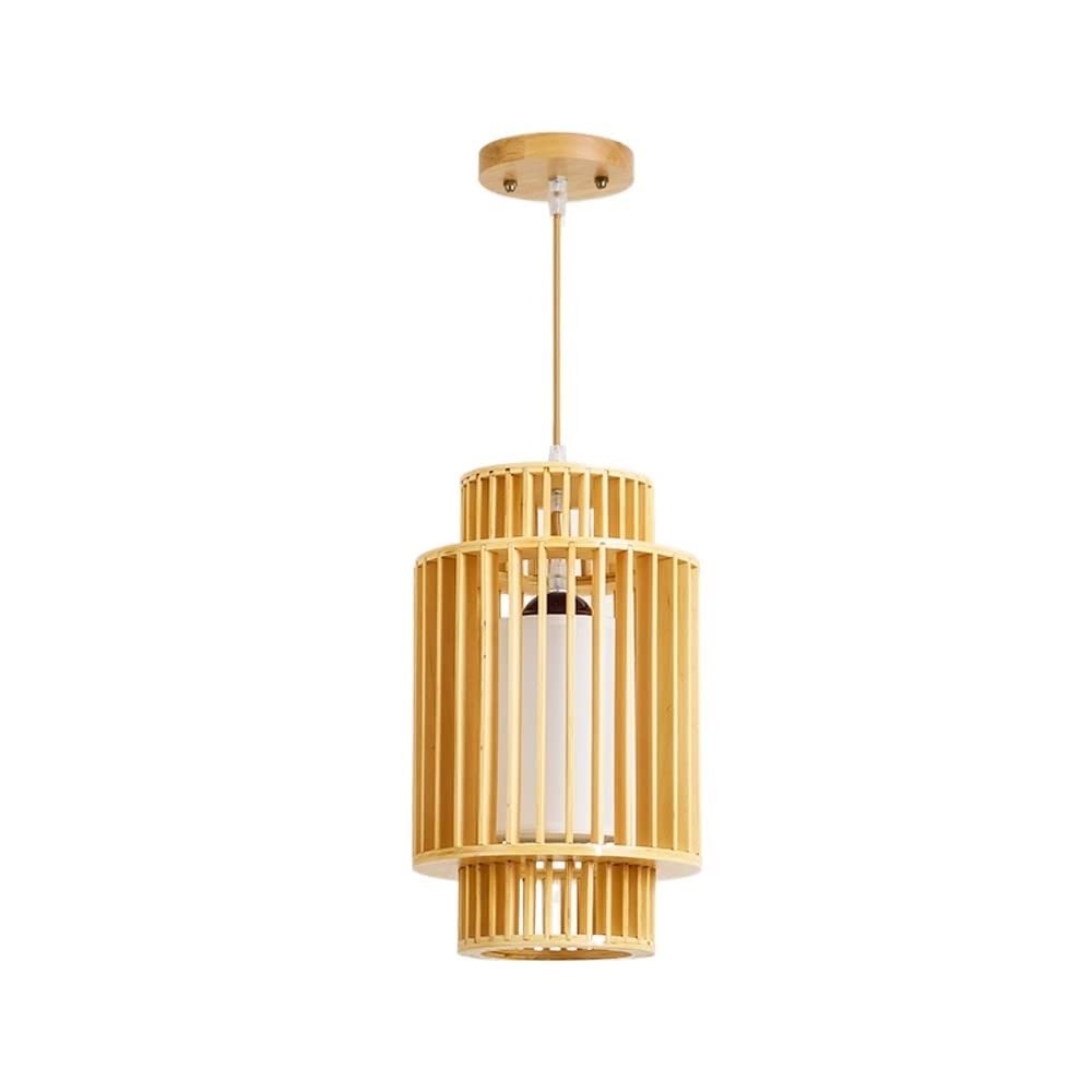 Suspension simple en bois E27 et tissu créant une ambiance douce pour balcon et salle
