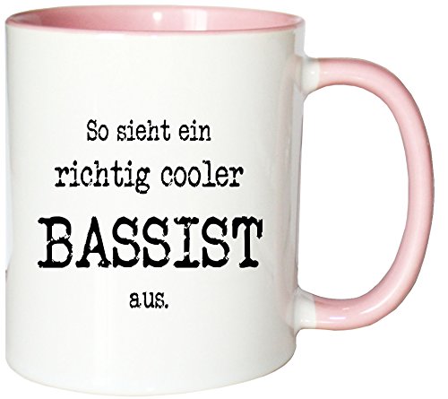 Mister Merchandise Kaffeetasse So Sieht EIN richtig Cooler Bassist aus. Teetasse Becher, Farbe: Weiß-Rosa