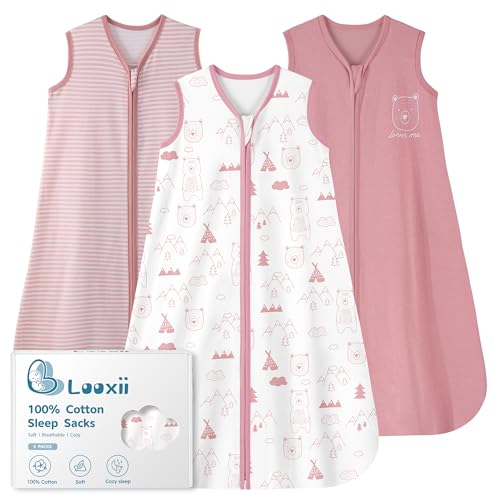 Looxii Baby Sleep Sack 0.5 TOG, 100% Cotton 3 Pack Wearable Blanket Baby Sleep Bag for Newborn Infant, 2-Way Zipper Lightweight Toddler Sleeping Sack 6-12 Months