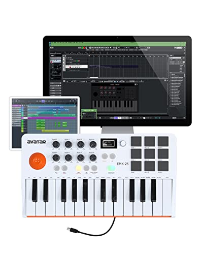 Hxw Usb Midi Keyboard Controller With 25 Velocity Sensitive Keys, 9 Drum Pads, Oled Display, Bluetooth, Arpeggiator And Note Repeat, Music Production Software Included #TOP27