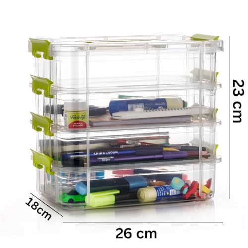 Image of Golden bird plastic boxes for Storage transparent, Space Saving Organiser with Lid Portable & Stackable for Jewelry, Beads, Crochet, Sewing, Scrapbooking DIY Craft (4 tier, Green)