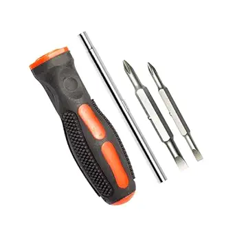 GLUN 6 In 1 Flip Over Phillips And Slotted Flat Interchangeable Head Screwdriver, Two Screwdriver Heads Feature Two Phillips And Two Slotted Flat Head, 1 Pc, Multicolour