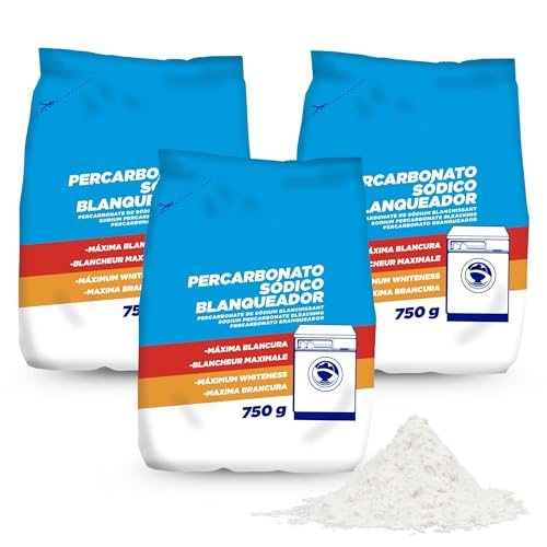 Percarbonato Blanqueador, Percabonato Sódico, Apto para el lavado de ropa tanto blanca como de color, alarga la vida de su lavadora, Elimina Manchas Difíciles y Olores, 750 gramos, 3 unidades