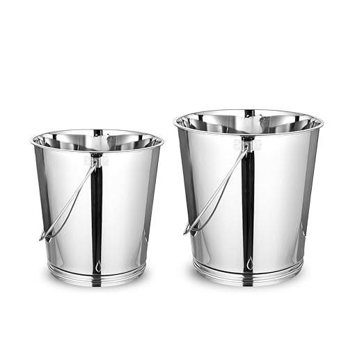Mintage Stainless Steel Bucket for Bathroom 9.5L+15.6 litres Set of 2 | Water Storage Bucket for Kitchen | Balti for Serving | Leak Proof Multipurpose Use | Balti for Home Steel Buckets with Handle