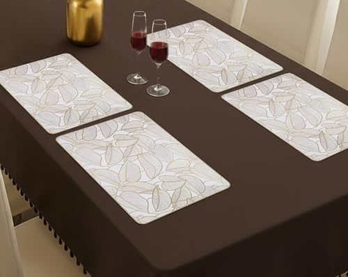 Image of Yellow Weaves 4 Pcs PVC Table Placemats, Dining Table Mat, Stain Resistant, Anti-Skid, Waterproof, Washable, Dining, Kitchen, Restaurant Table Set Easy to Clean, Durable (Leaf Golden)