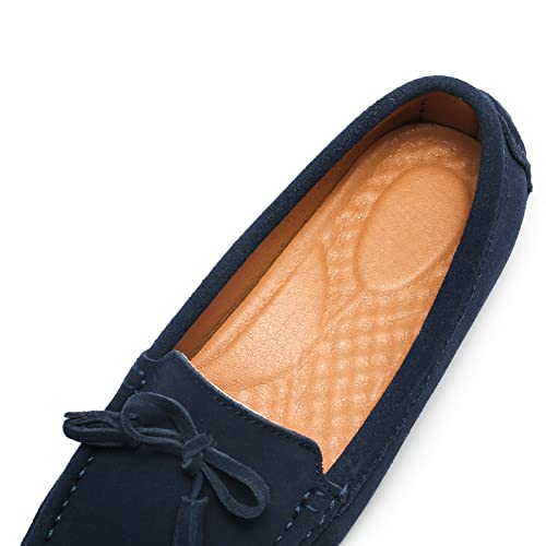 Ethsieta Womens Bow Suede Driving Moccasin Loafers Comfort Slip On Flats Blue #TOP3