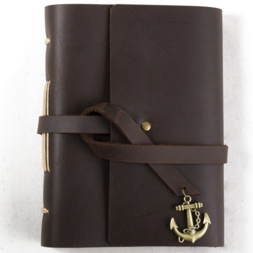 Small Leather Journal Diary with Anchor Vintage Handmade Blank Paper Brown A6 with Gift Box