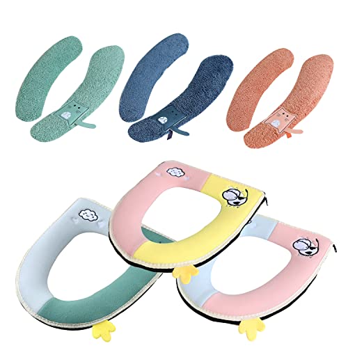 mengger 3Pcs Toilettensitzbezug Wärmer Waschbar WC Sitzwärmer mit Griff und Reißverschluss Toilettenkissen Sitz Pad Cover Antibakteriell Sitzbezüge Toilettensitzwärmer für Universal Toilettensitz