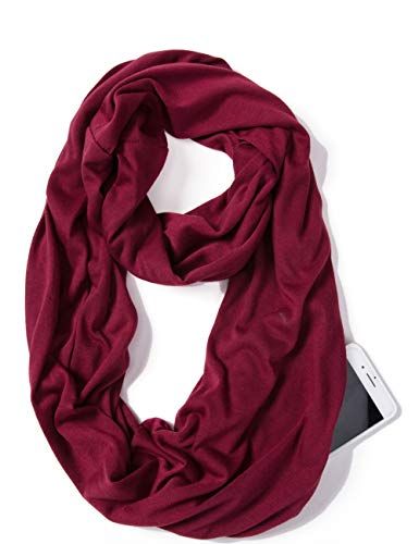 elzama Infinity Loop Solid Color Scarf With Hidden Zipper Pocket For Women, Travel Neck Wrap
