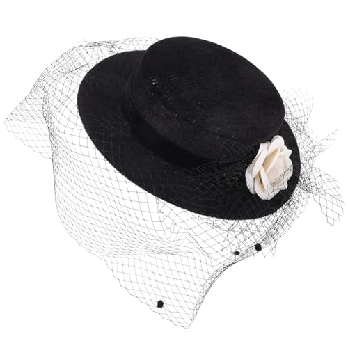 Chapeau femme large bord avec voile noir style Renaissance pour mariage et cérémonies