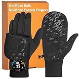 RIGWARL Winter Running Gloves for Men Women, Touchscreen Warm Gloves Convertible Mittens with Watch Window, Anti-Slip Winter Thermal Glove for Men Women Cold Weather Jogging Hiking Cycling Dog Walking