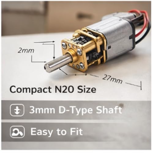 Image of N20 Micro Metal Gear Motor DC 3.7V-6V, 30:1 Gearbox, 100 RPM High Torque Mini Motor for RC Car, Smart Robot, DIY Robotics & Automation Projects (Pack of 2)