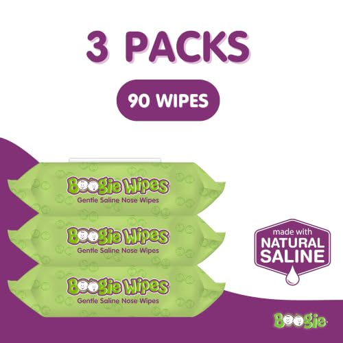 Image of Boogie Wipes Gentle Saline Nose Wipes - 90 Count - Fresh Scent, Hypoallergenic & Alcohol-Free - Allergy Relief - Made with Natural Saline, Aloe, Chamomile & Vitamin E - Diaper Bag Essential