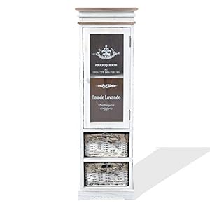 Rebecca Mobili Vitrine Blanc, Armoire de Rangement 1 Porte 2 Tiroirs, Bois Osier, Style Shabby, Decor Maison Salle de Bain Entree – Dimensions: 102 x 32 x 27 cm (HxLxL) – Art. RE4486