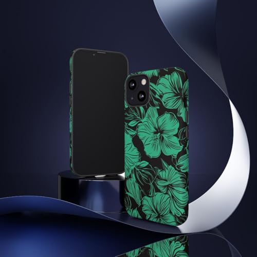 Coque rigide mate iPhone 13 motif floral hawaïen vert durable