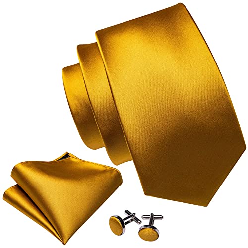 Image of Barry.Wang Plain Men Silk Ties Extra Long Satin Necktie for Wedding Business Handkerchief Cufflinks Set Solid Colors