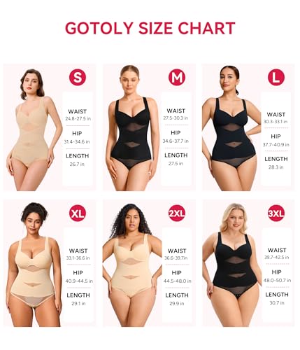 Gotoly Shapewear for Women Tummy Control Bodysuit Faja Body Shaper Waist Trainer V Neck Body Suit with Built in Bra(Beige,Medium)
