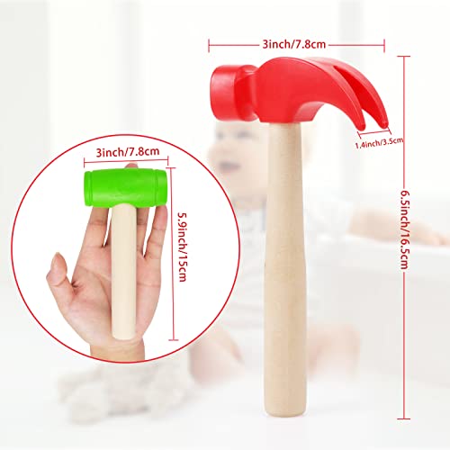 Image of 3pcs Wooden Mallet Toy Hammer Simulation Wooden Hammers Small Plastic Toddler Fake Hammer Portable Maintenance Kids Tools Toys Pretend for Boys Girls