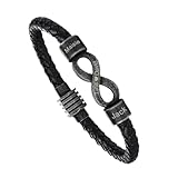 Gaehsmide Personalized Infinity Bracelet for Men Custom 2-5 Name Mens Infinity Leather Braided Bracelet for Dad Boyfriend Husband Birthday Valentines Christmas Gift (2 Name)
