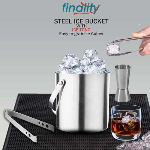 Image of FINALITY Double Walled Stainless Steel Insulated Ice Bucket with Lid and Ice Tong and peg Measure [1.5 Liter] | Keeps Ice Cold for 6 h | Great bar Tools for Home bar Accessories, (V PEG Measure)