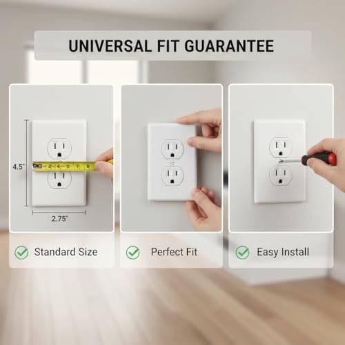 Bates- Duplex Receptacle Outlet Wall Plate, 4.5" x 2.75"/Standard Size, 12 Pack, White, Bulk 1-Gang Electrical Outlet Covers, Impact Resistant, UV Protection by Bates Choice - Image 3
