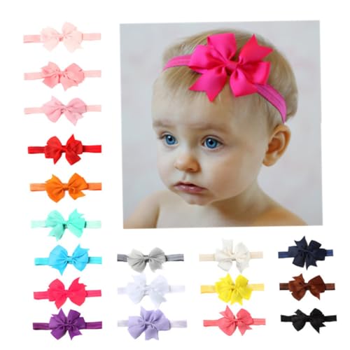 BESPORTBLE 20pcs Pure Color Shape Satin Ribbon Bow Headbands Assorted Colors Soft Elastic Hair Accessories for Newborns