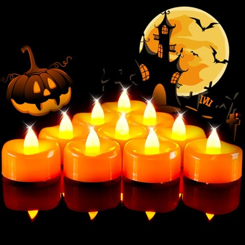 BEICHI Flameless Candles Tea Lights Battery Operated No Flickering Votive Candles LED Tea Lights for Halloween Party Wedding Home Decor (24 Pack Orange)