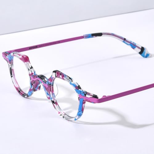 Image of HEPIDEM Acetate Glasses Frame Alloy Temple Men Small Retro Round Eyeglasses Women Optical Spectacles