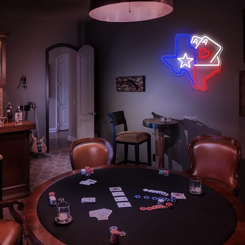 Image of Poker Neon Sign Dimmable Playing Cards Neon Signs Texas Map Shape Neon Light for Poker Room Man Cave Club Pub Bistro Pub Home Bar Party Bedroom Decor USB Powered