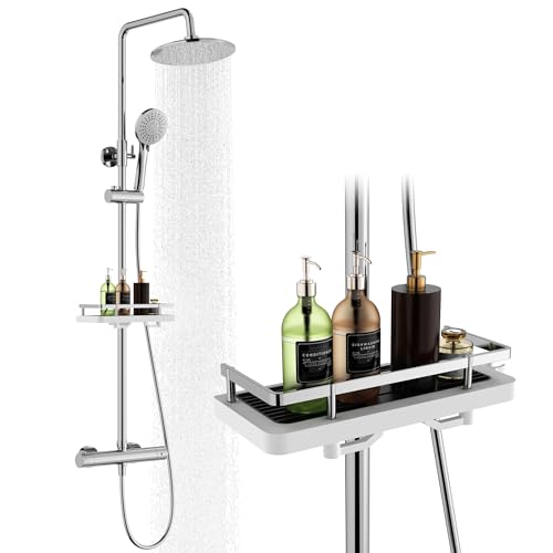 HOMELODY Duschsystem mit Thermostat und Duschablage Chrom - Duscharmatur Komplettset mit Rund Regendusche...