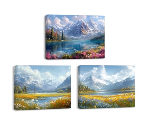 Piy Painting Lienzo Pintura Artística Paisaje, Nieve Montaña Paisaje Quadri Pintura, Cuadros Decorativos Modernos Para Sala De Estar Baño Entrada Sala De Yoga, 3x30x40cm, Fácil De Colgar