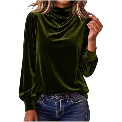 Velvet Tops for Women Long Sleeve High Neck Draped Casual Shirt Dressy Fall - image 4