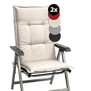 Beautissu Set de 2 Cojines para Sillas de Jardín con Respaldo Alto 120x50x6 cm Base HL – Cojines para Exterior, Almohadillas para Tumbonas, Mecedoras o Sillones – Natural