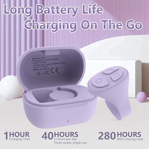 Image of Tiktok Scrolling Ring, Bluetooth Camera Remote Control, Scrolling Ring Remote for iPhone TikTok FB YouTube IG Android Phone, Fingertip Wireless Scroller Page Turner (Purple)