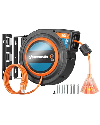 Image of DEWENWILS Extension Cord Reel with Twist-lock Stopper, Power Retractable Cord Reel, Lightweight and Portable, Brighter Triple Tap Outlet, for Home Maintenance, Garages, Workshops, Orange