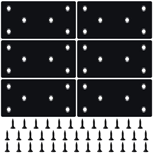 HOUYITOU 6PCS 3.11 x 1.57 inch Black Flat Mending Plate, Metal Bracket with Holes, Straight Steel...