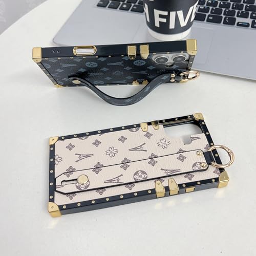 Dropcases Compatible with iPhone 16 Plus Case Luxury Designer for Women Girls,Rectangle Leather with Wristband Strap Kickstand Holder Protective Phone Cover for 16 Plus - 6.7 inch(Brown) by Dropcases - Used condition - US$14.23