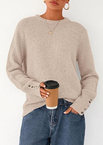 PRETTYGARDEN Fall Sweaters for Women 2025 Cozy Casual Crewneck Pullover Button Long Sleeve Knit Tops Winter Fashion Clothing2